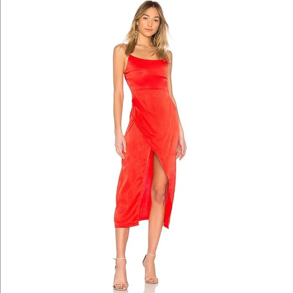 Privacy Please Revolve Cleveland Red MIDI Split Slit Event Dress Small